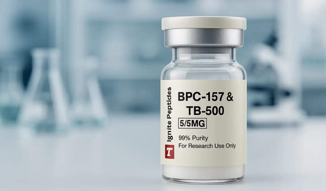 Infographic chart listing types and applications of healing peptides, with focus on BPC-157 and TB-500.