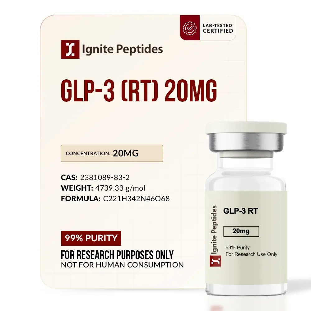 Retatrutide 20mg peptide vial by Ignite Peptides with 99 percent purity for research use only